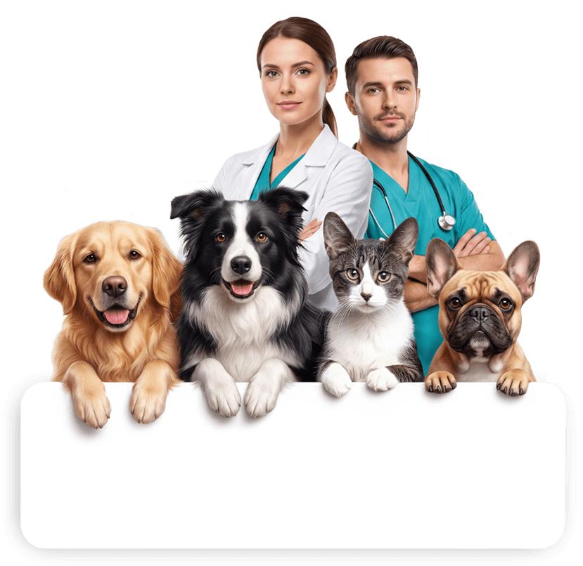 Veterinarian examining pets